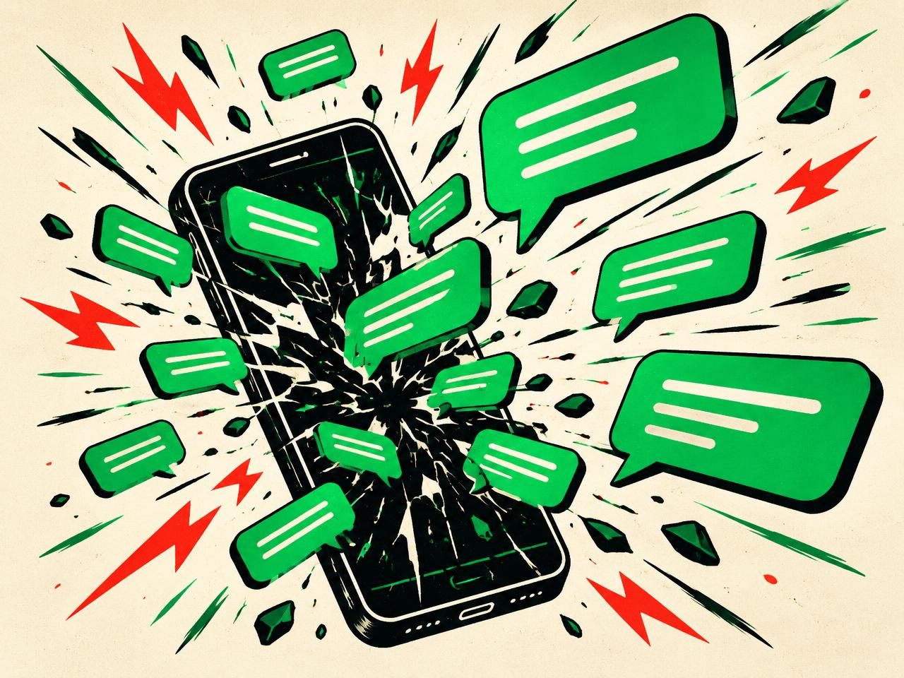 Celular com mensagens do WhatsApp em explosão